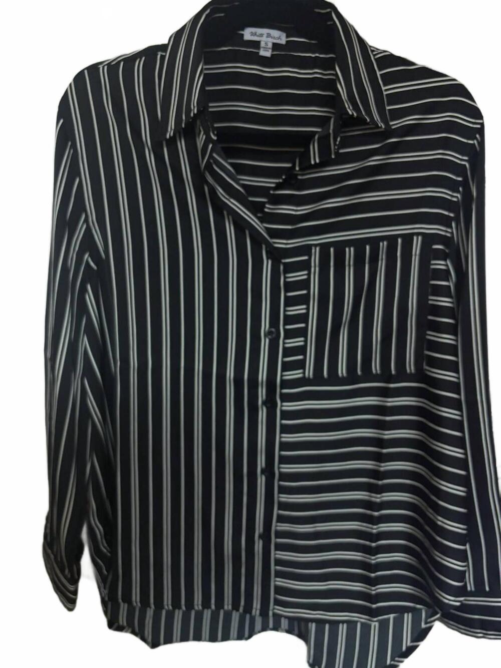 NEW WHITE BIRCH women's button down shirt in black/ white stripes